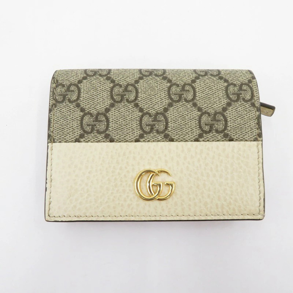 Gucci GG Supreme Double G Card Case Wallet Bi fold Beige Cream